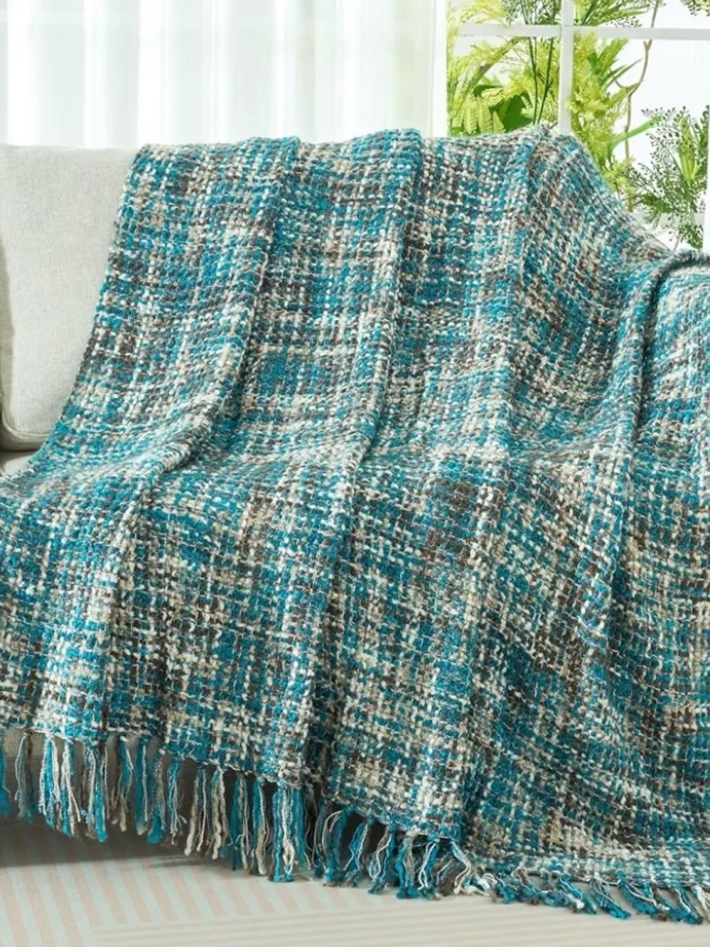 Multi Color Woven Fringe Lightweight Throw Blanket 50 X 60